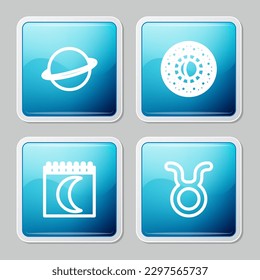 Set line Planet Saturn, Astrology horoscope circle, Moon phases calendar and Taurus zodiac icon. Vector