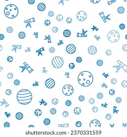 Set line Planet Venus, Mars and Telescope on seamless pattern. Vector