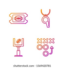Set line Planning strategy concept, American football goal post and football ball, American Football ticket and Whistle. Gradient color icons. Vector