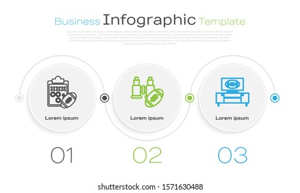 Set line Planning strategy concept, Binoculars and american football ball and American football on tv program and stand. Business infographic template. Vector