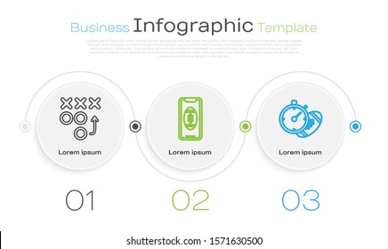 Set line Planning strategy concept, Smartphone with american football ball on the screen and American Football ball and stopwatch. Business infographic template. Vector