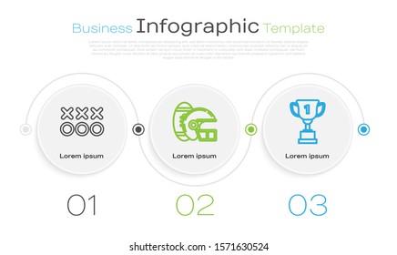 Set line Planning strategy concept, American Football ball and helmet and Award cup. Business infographic template. Vector
