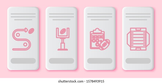 Set line Planning strategy concept, American football goal post and football ball, Planning strategy concept and American football field. White rectangle button. Vector