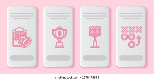 Set line Planning strategy concept, Award cup and American football ball, Bright stadium lights and Planning strategy concept. White rectangle button. Vector