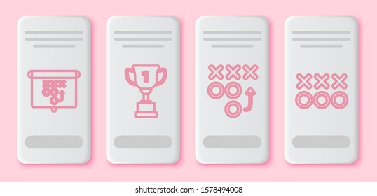 Set line Planning strategy concept, Award cup, Planning strategy concept and Planning strategy concept. White rectangle button. Vector