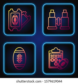 Set line Planning strategy concept, American Football ball, American Football ticket and Binoculars. Gradient color icons. Vector