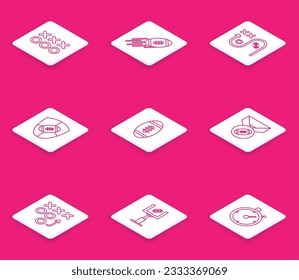 Fijar el concepto de estrategia de planeación de línea, Fútbol americano y escudo, con medallas y un ícono de fútbol post gol. Vector