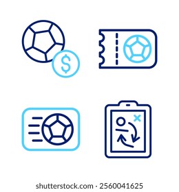 Set line Planning strategy concept, Soccer football ball, Football or soccer ticket and  icon. Vector