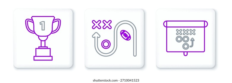 Set line Planning strategy concept, Award cup and  icon. Vector