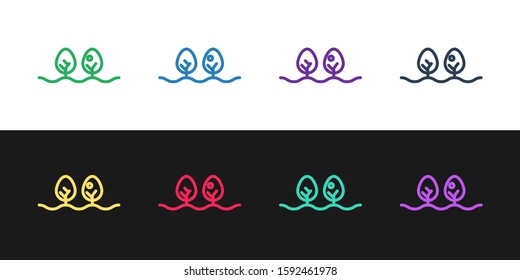 Set line Plant icon isolated on black and white background.  Vector Illustration
