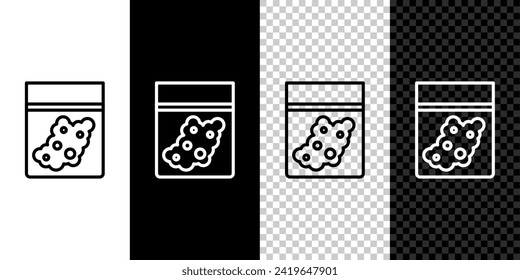 Set line Plastic bag of medicinal cannabis icon isolated on black and white background. Health danger.  Vector Illustration