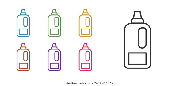 Set line Plastic bottle for laundry detergent, bleach, dishwashing liquid or another cleaning agent icon isolated on white background. Set icons colorful. Vector