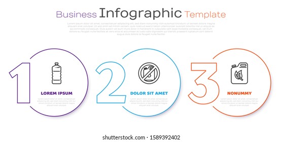 Set line Plastic bottle, No canister for gasoline and Bio fuel canister. Business infographic template. Vector
