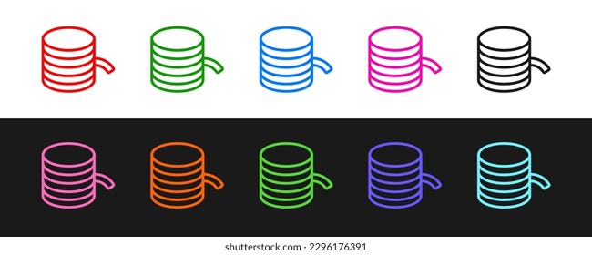 Set line Plastic filament for 3D printing icon isolated on black and white background.  Vector