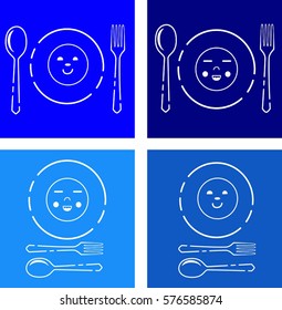 a set of line plate with fork and spoon on white background