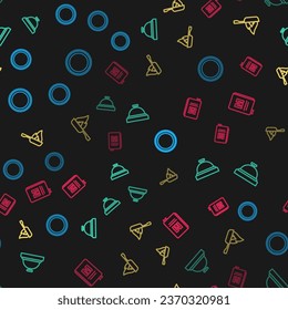 Set line Plate, Hotel service bell, Frying pan and Restaurant cafe menu on seamless pattern. Vector