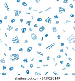 Set line Plate, Knife and Measuring cup on seamless pattern. Vector