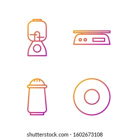 Set line Plate, Salt and pepper, Blender and Electronic scales. Gradient color icons. Vector
