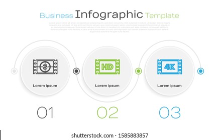 Set line Play Video , 4k movie, tape, frame  and 4k movie, tape, frame . Business infographic template. Vector