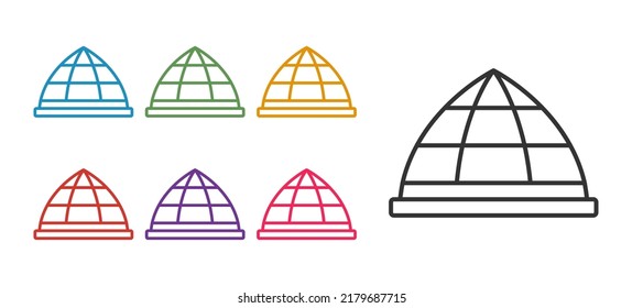 Ajuste la línea Icono del equipo de escalada de Playground aislado en fondo blanco. Escala de parque infantil. Indique los iconos en colores. Vector