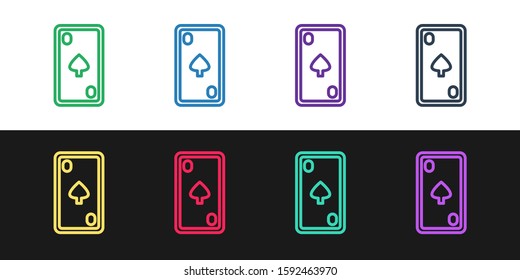 Set line Playing card with diamonds symbol icon isolated on black and white background. Casino gambling.  Vector Illustration