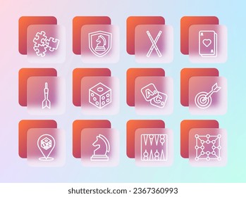 Set line Playing cards, Chess, Bingo, Backgammon board, Game dice, Crossed billiard cues, Puzzle pieces toy and  icon. Vector