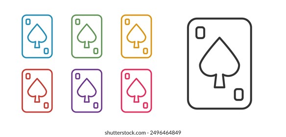Establecer línea Icono de tarjetas de juego aislado sobre fondo blanco. Casino de apuestas. Establecer iconos coloridos. Vector