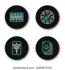 Set line Playing cards, Mahjong pieces, Twister game and Board icon. Vector