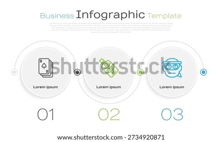 Set line Playing cards, Whiskey bottle and Bandit. Business infographic template. Vector