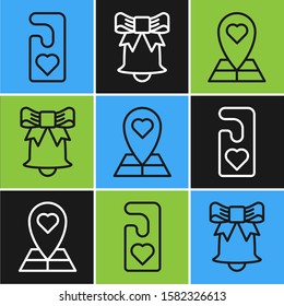 Set line Please do not disturb with heart, Map pointer with heart and Ringing bell icon. Vector