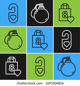 Set line Please do not disturb with heart, Shopping bag with heart and Perfume icon. Vector