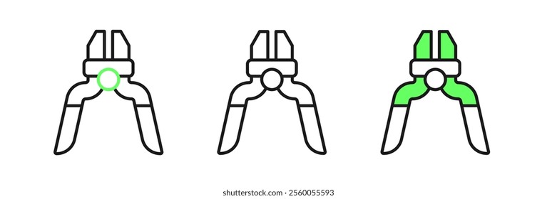 Set line Pliers tool icon isolated on white background. Pliers work industry mechanical plumbing tool.  Vector