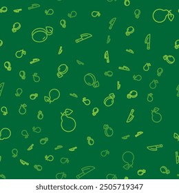 Set line Plum fruit, Pear and Knife on seamless pattern. Vector