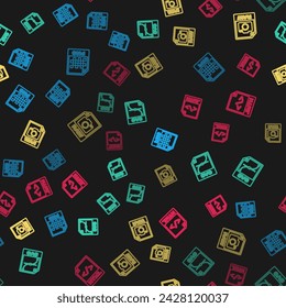 Set line PNG file document, RAW and HTML on seamless pattern. Vector
