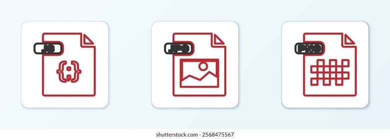 Set line PNG file document, JS and JPG icon. Vector