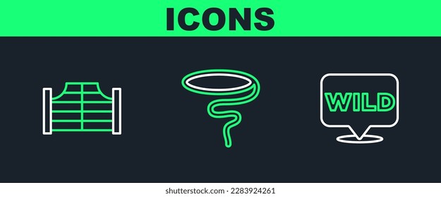 Set line Pointer to wild west, Saloon door and Lasso icon. Vector