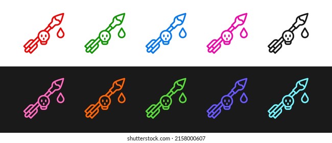 Set line Poison on the arrow icon isolated on black and white background. Poisoned arrow.  Vector