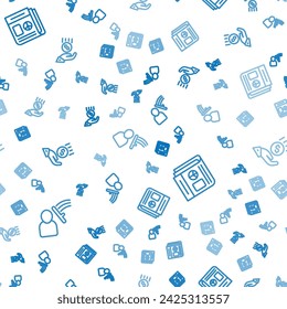 Set line Police beat human, News and Coins on hand - minimal wage on seamless pattern. Vector