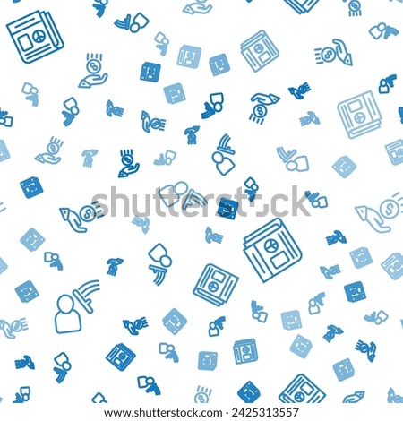 Set line Police beat human, News and Coins on hand - minimal wage on seamless pattern. Vector
