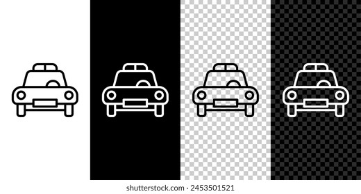 Set line Police car and police flasher icon isolated on black and white background. Emergency flashing siren.  Vector