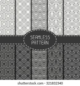 Set of line polygon abstract hipster seamless pattern. Geometric figures, shape, form. Wrapping paper. Scrapbook paper. Tiling. Vector illustration. Background. Graphic texture for design. 