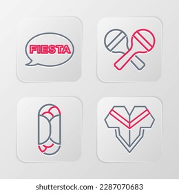 Set line Poncho, Burrito, Maracas and Fiesta icon. Vector