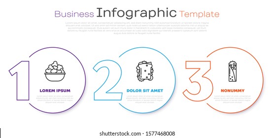 Set line Popcorn in bowl, Sandwich and Doner kebab. Business infographic template. Vector