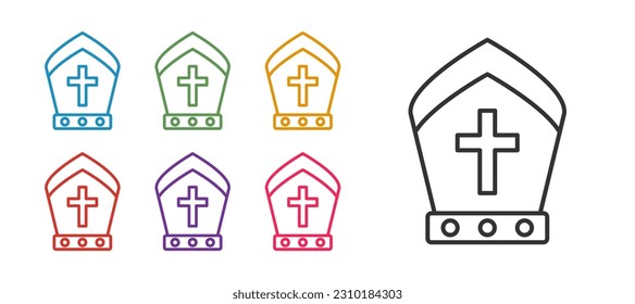 Set line Pope hat icon isolated on white background. Christian hat sign. Set icons colorful. Vector