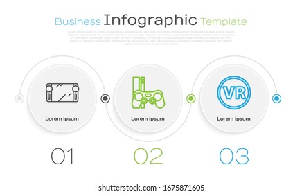 Set line Portable video game console, Game console with joystick and Virtual reality glasses. Business infographic template. Vector