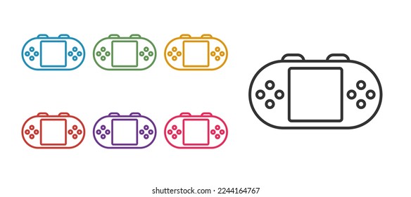 Set line Portable video game console icon isolated on white background. Handheld console gaming. Set icons colorful. Vector
