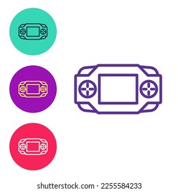 Set line Portable video game console icon isolated on white background. Handheld console gaming. Set icons colorful. Vector
