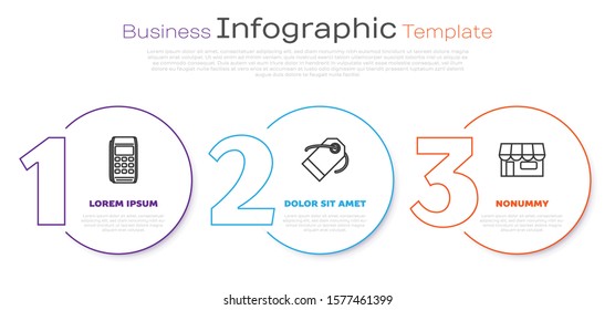 Set line Pos terminal, Blank label template price tag and Shopping building or market store. Business infographic template. Vector