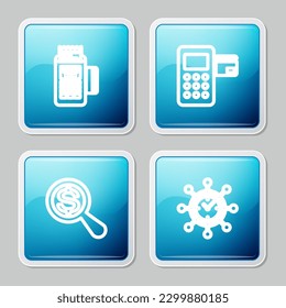 Set line POS terminal, Pos, Magnifying glass and dollar and Clock gear icon. Vector