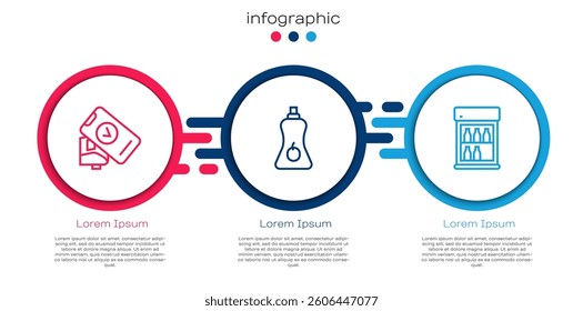 Set line POS terminal, Sauce bottle and Commercial refrigerator. Business infographic template. Vector